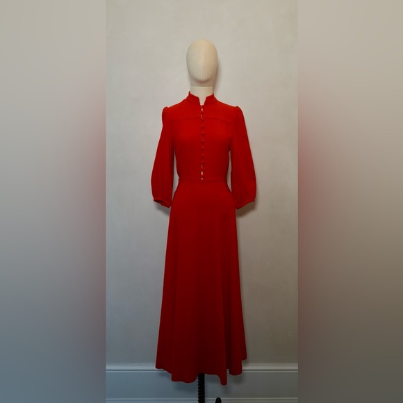 Bella Freud Dresses & Skirts - Belle Freud Red Long Sleeve Midi Dress - Elegant Button-Front